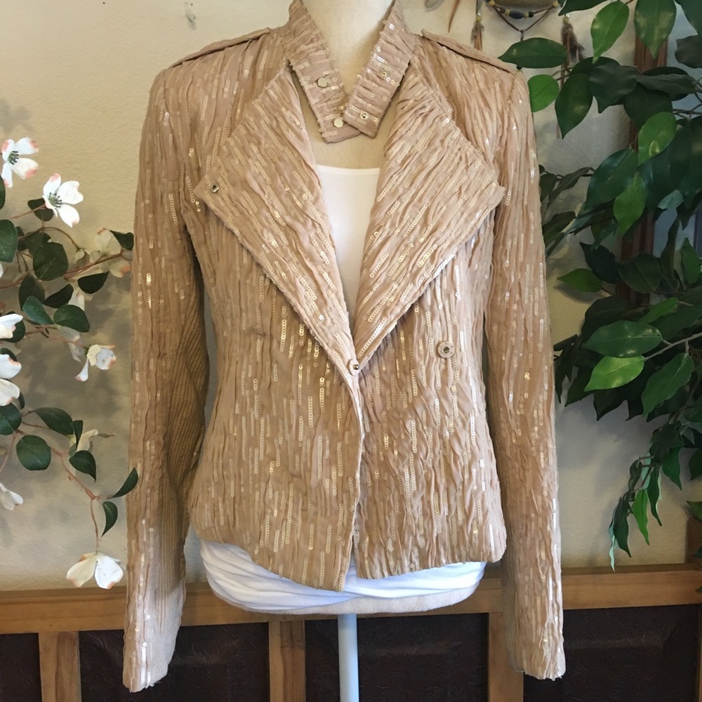 Ann Taylor tan sequined army style jacket